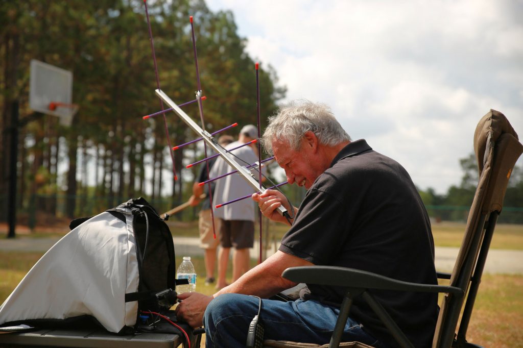 Mark Gibson, N4MQU, working satellites, club field day, June 29, 2024.